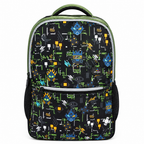 Urban Tech Printed Backpack – Green & Black Multi-Pocket School Bag
