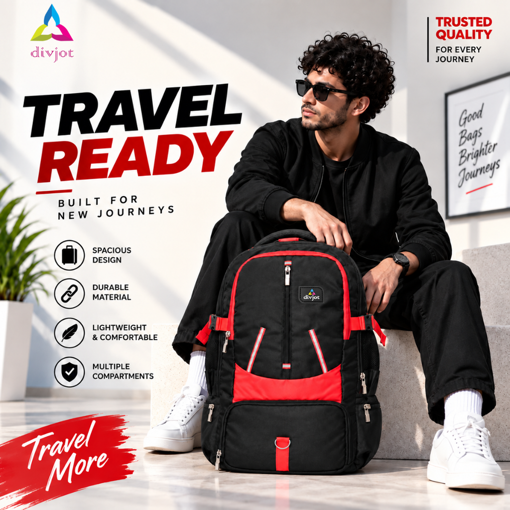 Travel Backpack for Men & Women | Stylish & Spacious Backpack for Trips & Journeys | Black & Red