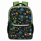 Urban Tech Printed Backpack – Green & Black Multi-Pocket School Bag