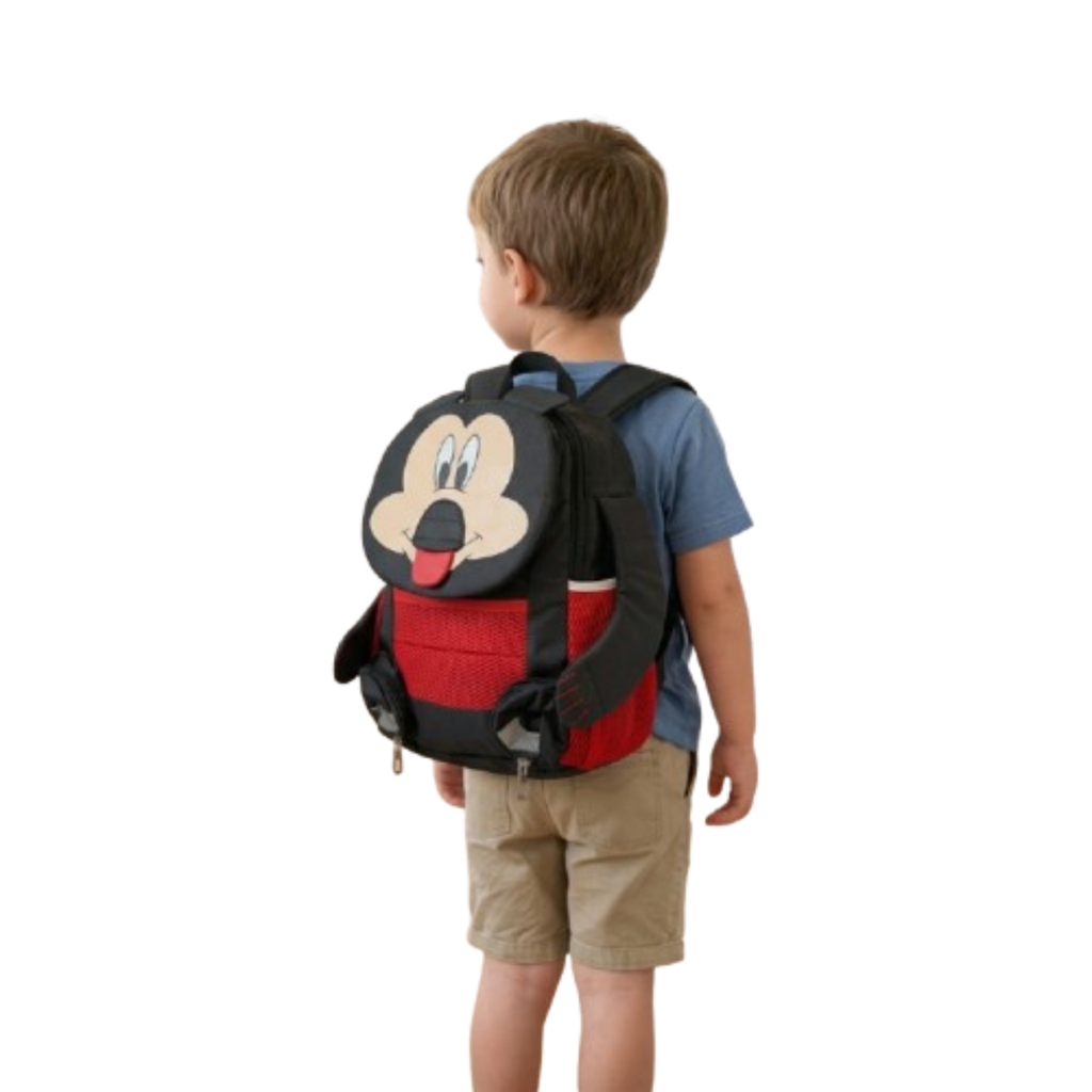 Kids Cartoon Picnic Backpack – Black & Red