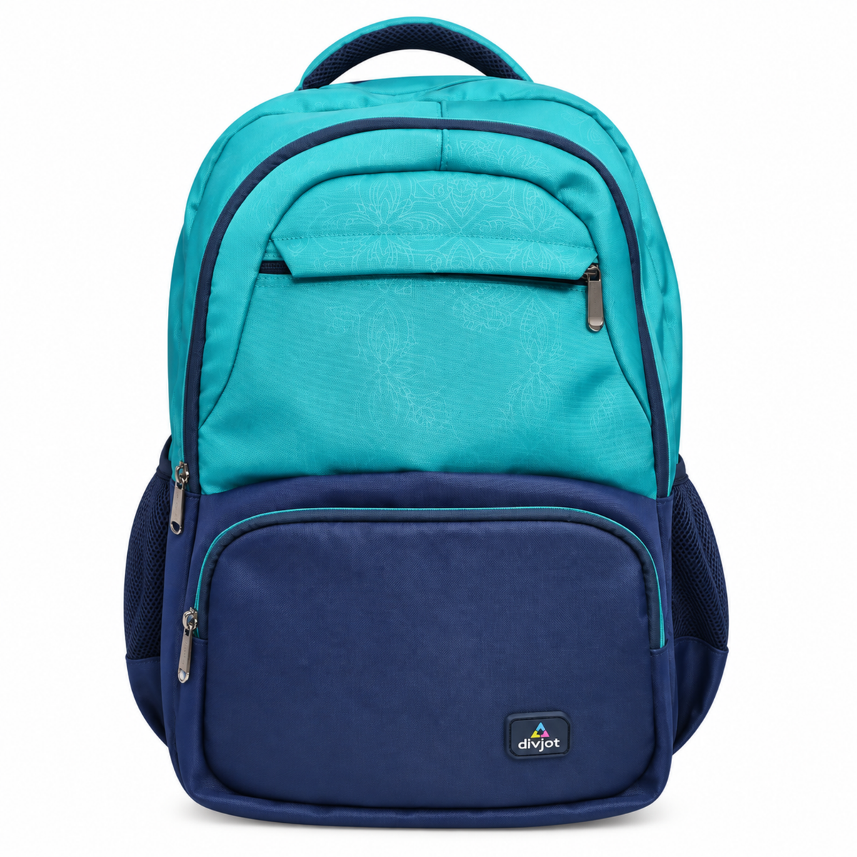 Aqua Bloom Stylish School Backpack – Turquoise & Navy Blue