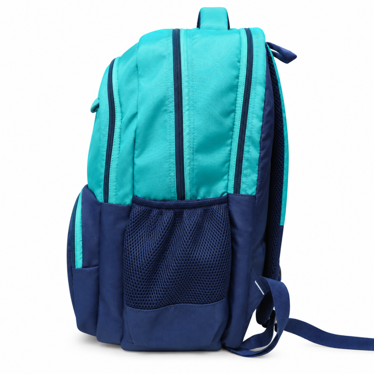 Aqua Bloom Stylish School Backpack – Turquoise & Navy Blue