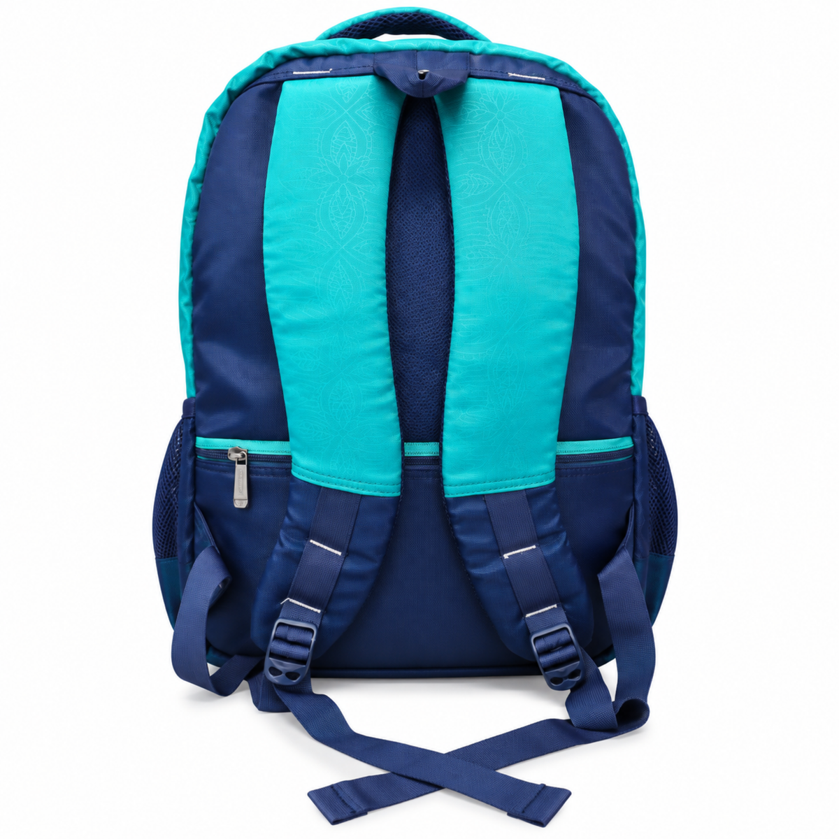 Aqua Bloom Stylish School Backpack – Turquoise & Navy Blue