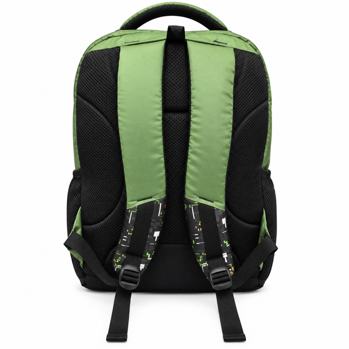 Urban Tech Printed Backpack – Green & Black Multi-Pocket School Bag