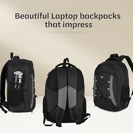 divjot Polyester Black Laptop Bag with 2 Compartments - 18.5" Height, Solid Pattern Water Resistant Sturdy Backpack for Business College School Travel,Men Women Casual Daypack,Black (DVJT-LB-3612a)