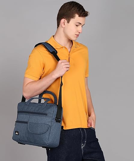 divjot Khadi PVC Navy Blue Color Solid Pattern 12 Height With 2 Comartment Laptop Bag (DVJT-LB-3611a)