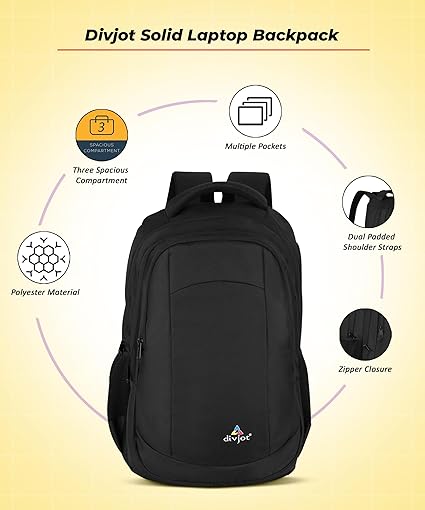 Polyester  Solid Pattern 19 Height With 3 Comartment Laptop Bag Durable Travel & Office Unisex Style (DVJT-LB-3607)