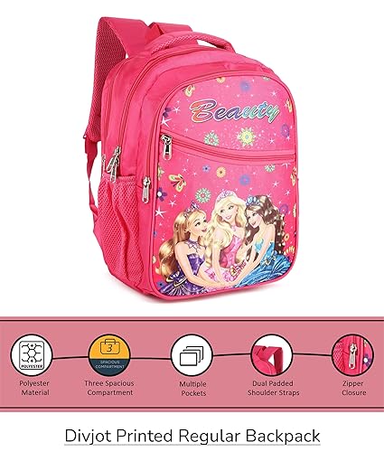 Charming Barbie Princess Print School Bag with Three Compartment Durable Design for Girls, Perfect for School
