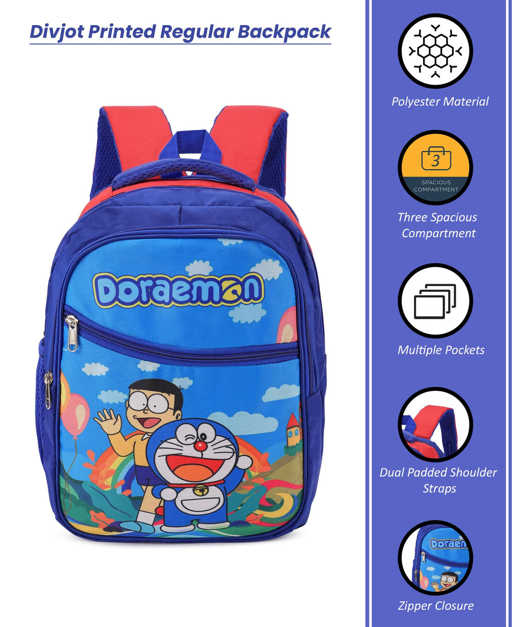 Doraemon Print School Bag with Three Compartments Stylish and Durable Backpack for Kids Perfect for School & Travel
