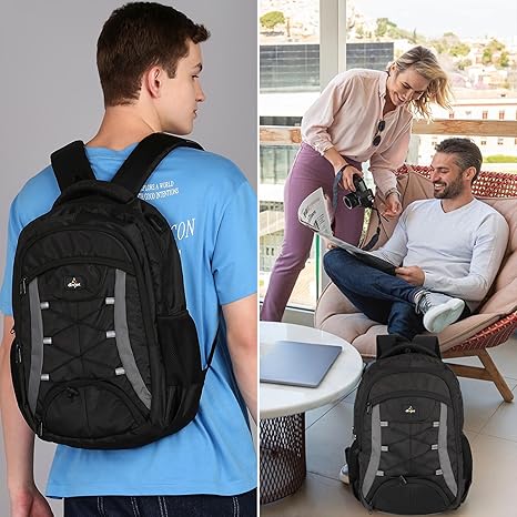 divjot Polyester Black Laptop Bag with 2 Compartments - 18.5" Height, Solid Pattern Water Resistant Sturdy Backpack for Business College School Travel,Men Women Casual Daypack,Black (DVJT-LB-3612a)