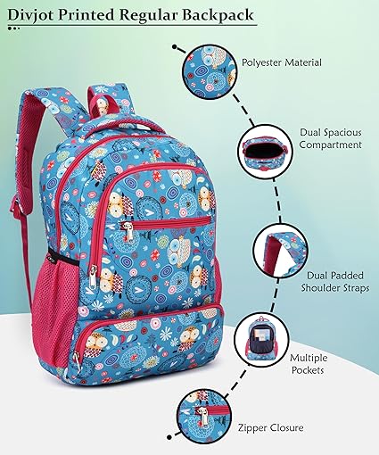 Floral Print School Bag with Two Compartments Stylish and Spacious Backpack for Girls Perfect for School & Everyday Use