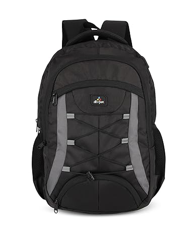 divjot Polyester Black Laptop Bag with 2 Compartments - 18.5" Height, Solid Pattern Water Resistant Sturdy Backpack for Business College School Travel,Men Women Casual Daypack,Black (DVJT-LB-3612a)