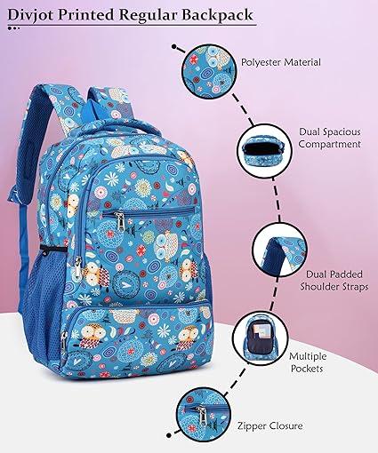 Stylish Sky Blue School Bag Polyester Fabric with Comfortable Design for Kids and Teens