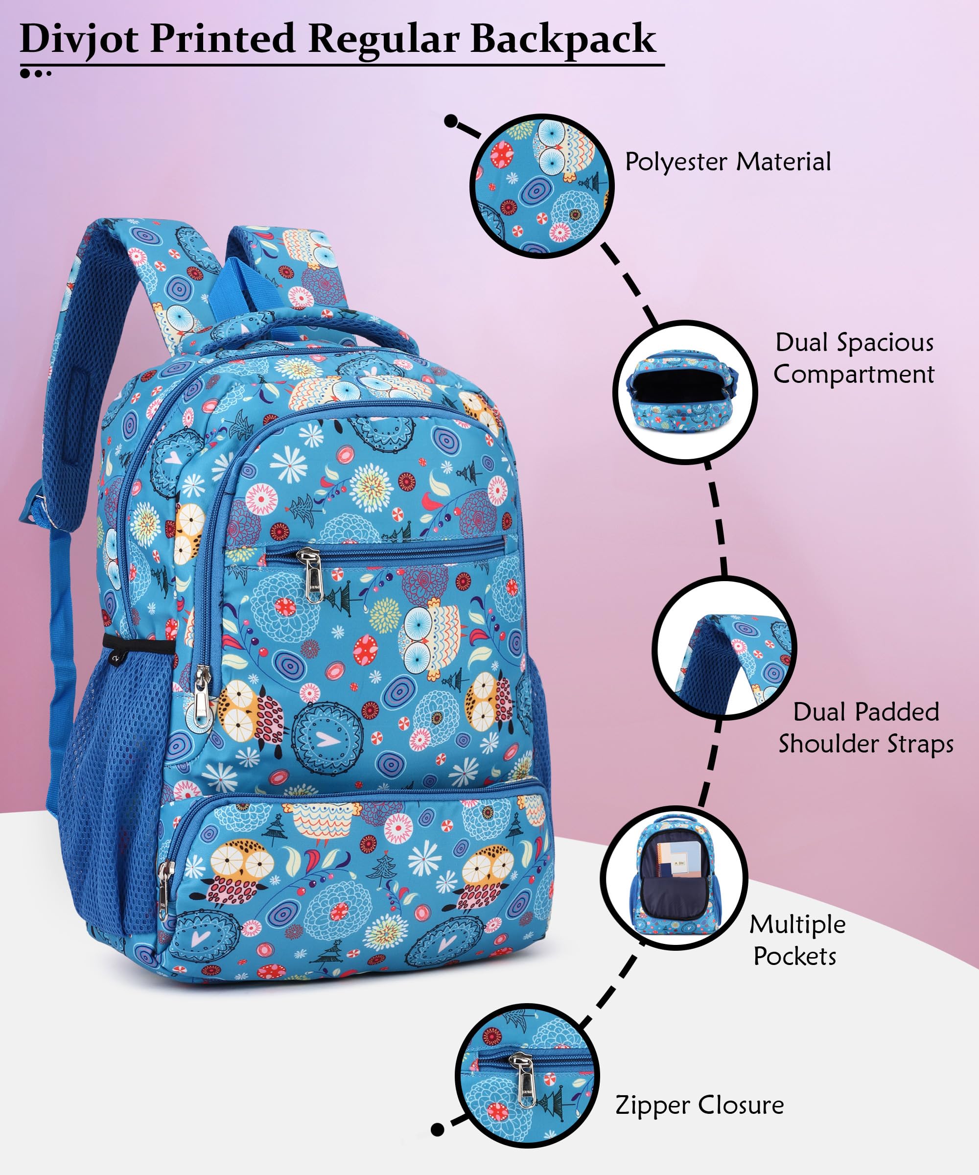 Floral Print School Bag with Two Compartments Stylish and Spacious Backpack for Girls Perfect for School & Everyday Use