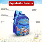 Doraemon Print School Bag with Three Compartments Stylish and Durable Backpack for Kids Perfect for School & Travel