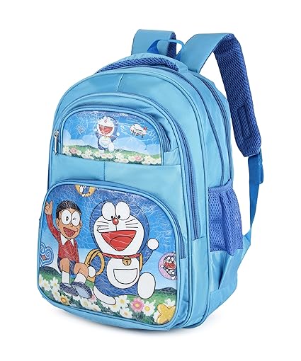 Cute Doraemon Print School Bag with Three Compartment Design for Kids, Perfect for School
