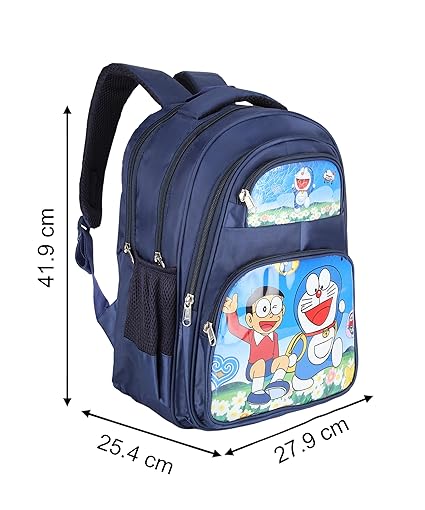 Cute Doraemon Print School Bag with Three Compartment Design for Kids, Perfect for School