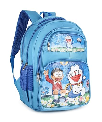 Cute Doraemon Print School Bag with Three Compartment Design for Kids, Perfect for School