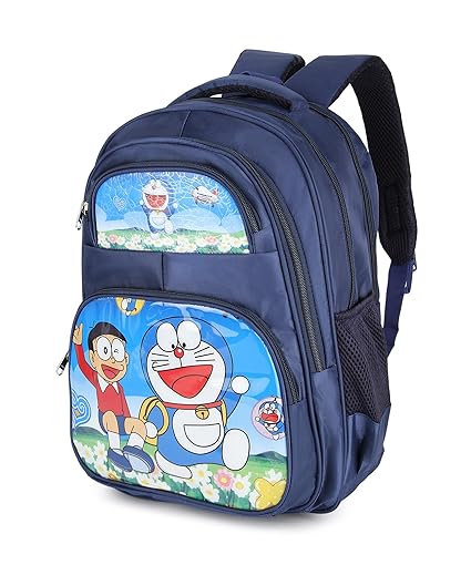 Cute Doraemon Print School Bag with Three Compartment Design for Kids, Perfect for School