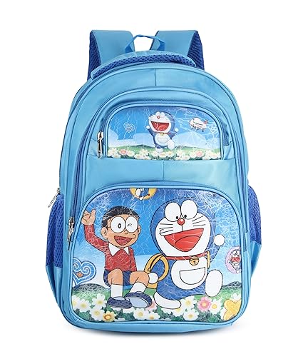 Cute Doraemon Print School Bag with Three Compartment Design for Kids, Perfect for School