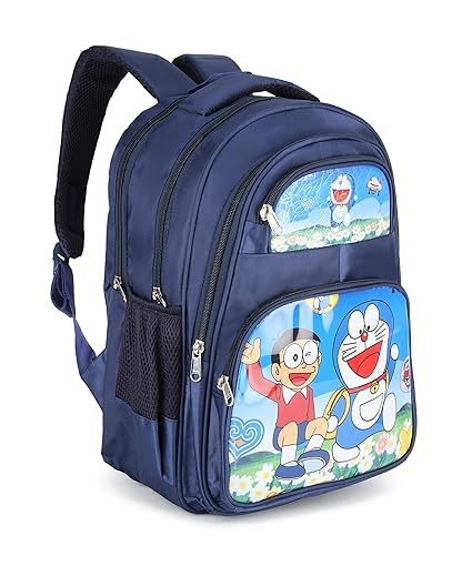 Cute Doraemon Print School Bag with Three Compartment Design for Kids, Perfect for School