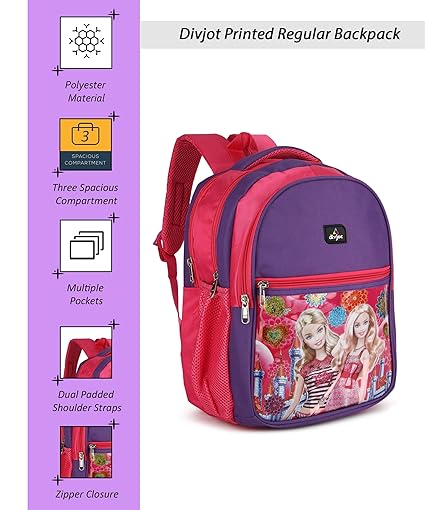 Printed School Bag for Kids 3 Compartment Backpack Colorful Cartoon Design for Boys & Girls