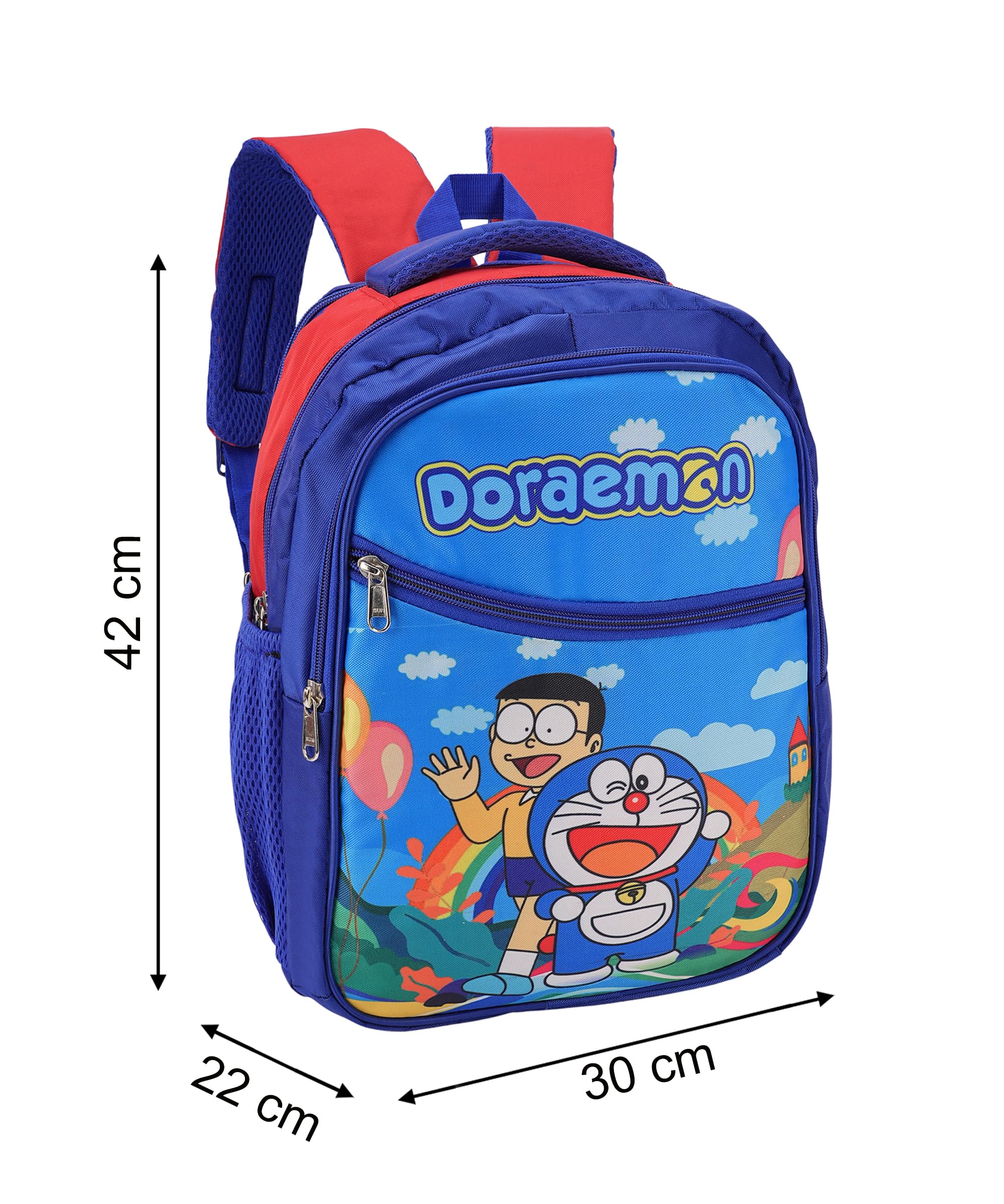 Doraemon Print School Bag with Three Compartments Stylish and Durable Backpack for Kids Perfect for School & Travel