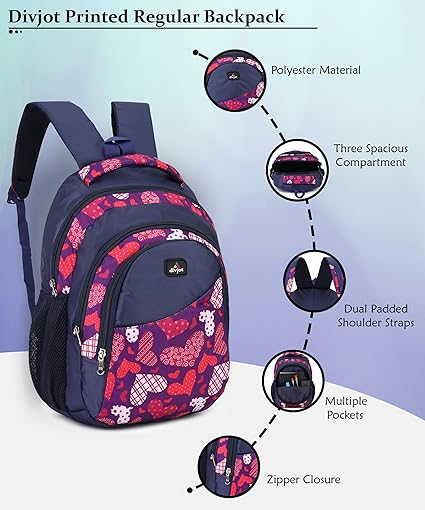 Block Print School Bag with Two Compartments Stylish and Functional Backpack for Kids, Ideal for School & Everyday Use