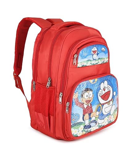 Cute Doraemon Print School Bag with Three Compartment Design for Kids, Perfect for School