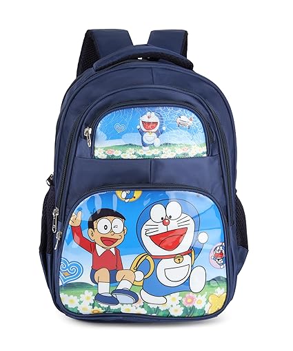 Cute Doraemon Print School Bag with Three Compartment Design for Kids, Perfect for School