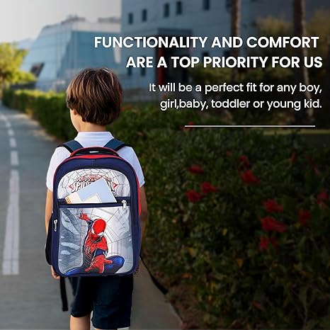 divjot Kids Blue & Red Spiderman Large School Bag For class 3 to 5 (DVJT-SB-3102-SPDRMN)
