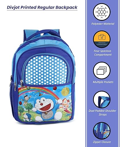 Printed School Bag for Kids 3 Compartment Backpack Colorful Cartoon Design for Boys & Girls