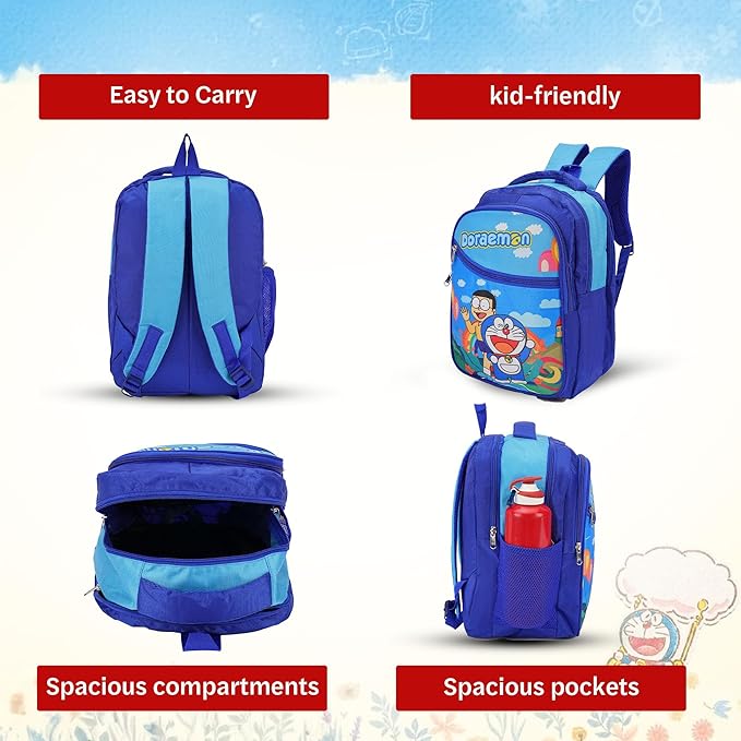 Doraemon Print School Bag with Three Compartments Stylish and Durable Backpack for Kids Perfect for School & Travel