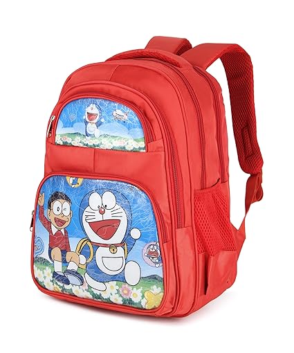 Cute Doraemon Print School Bag with Three Compartment Design for Kids, Perfect for School