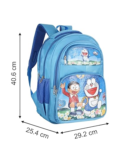 Cute Doraemon Print School Bag with Three Compartment Design for Kids, Perfect for School