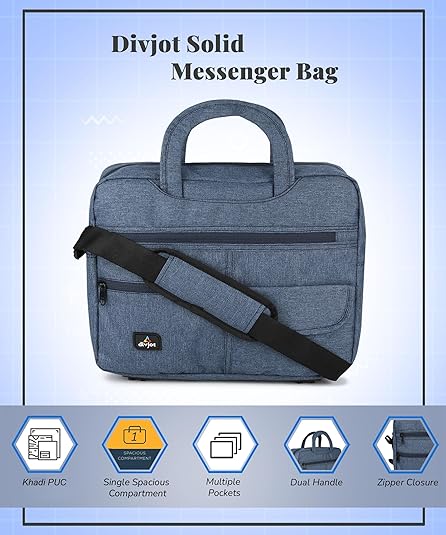 divjot Khadi PVC Navy Blue Color Solid Pattern 12 Height With 2 Comartment Laptop Bag (DVJT-LB-3611a)