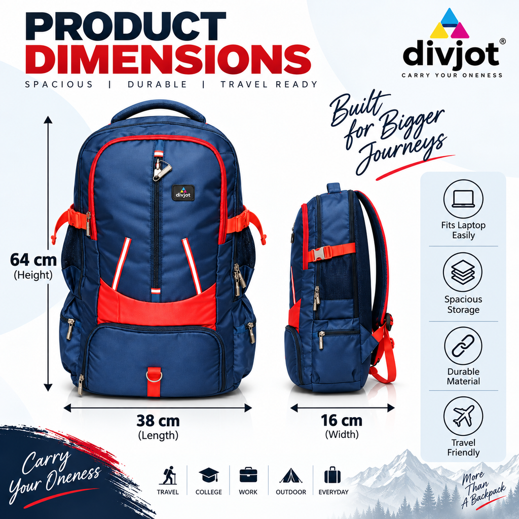 Travel Backpack for Men & Women | Stylish & Spacious Backpack for Trips & Journeys | Navy Blue