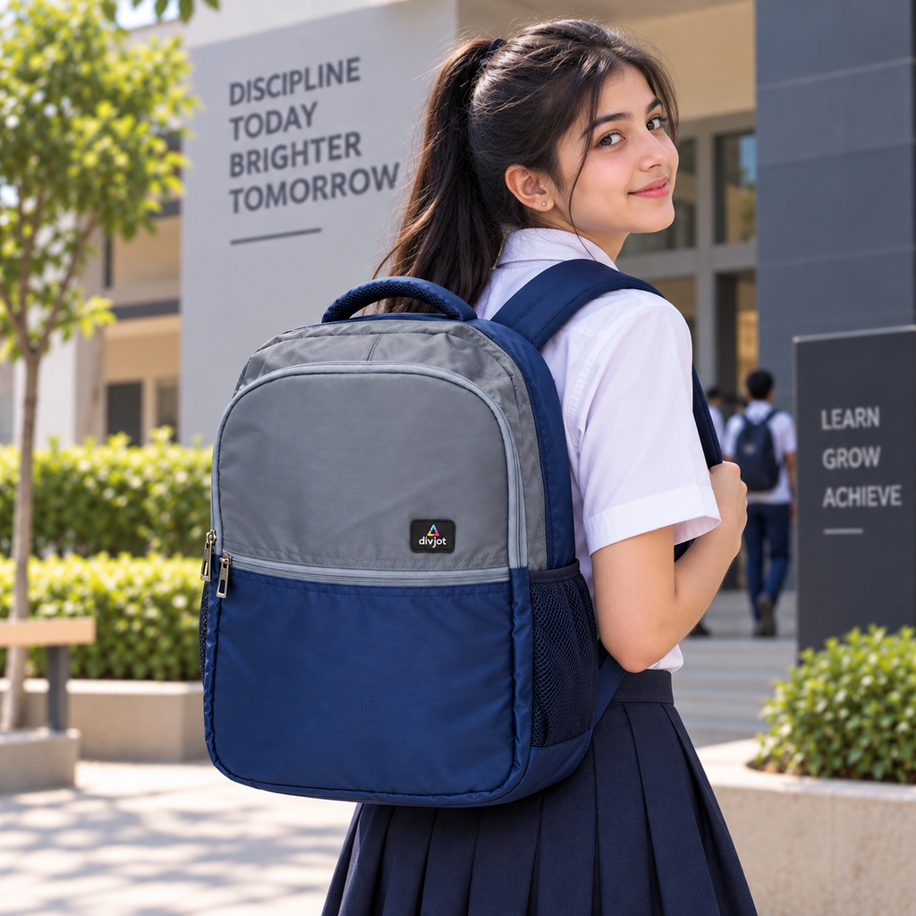 Aero Style Casual School Backpack – Grey & Navy  Blue
