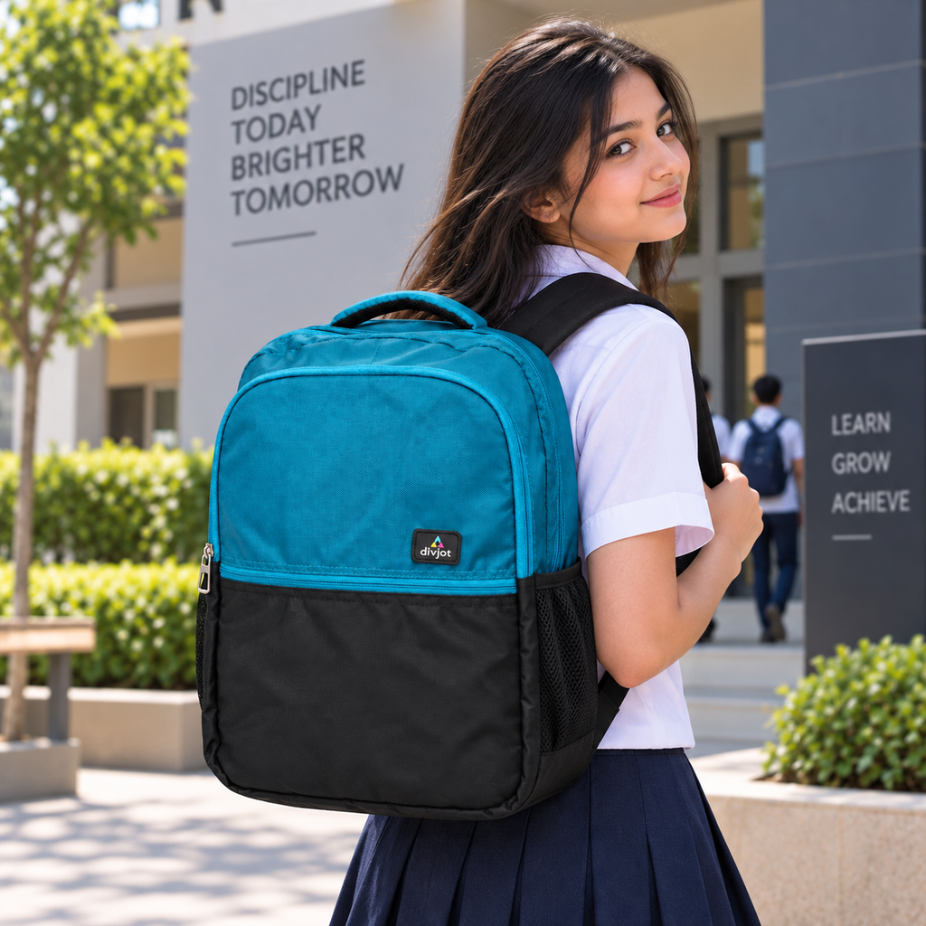 Aero Style Casual School Backpack – Aqua Blue & Black