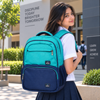 Aqua Bloom Stylish School Backpack – Turquoise & Navy Blue