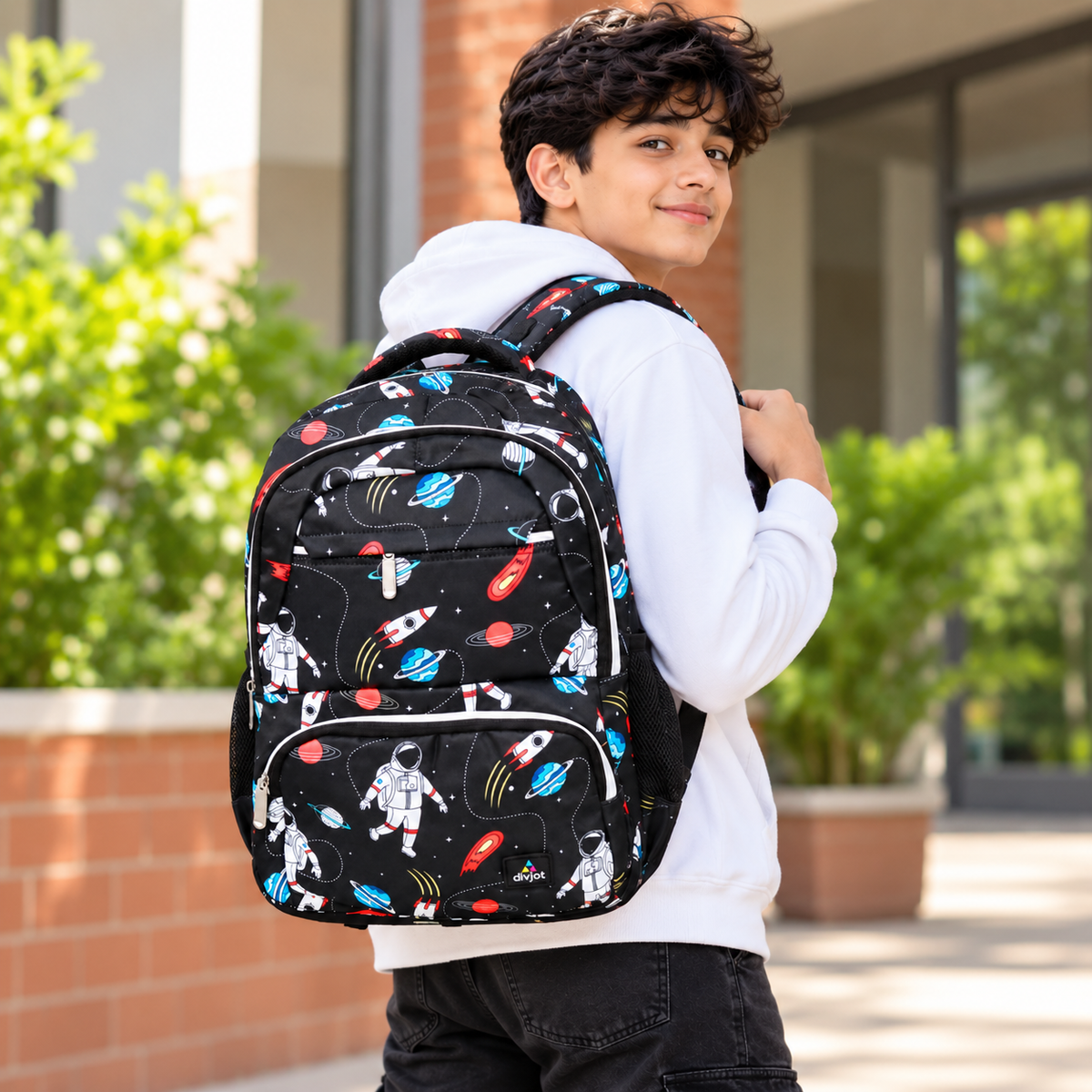 Galaxy Explorer Printed School Backpack – Black