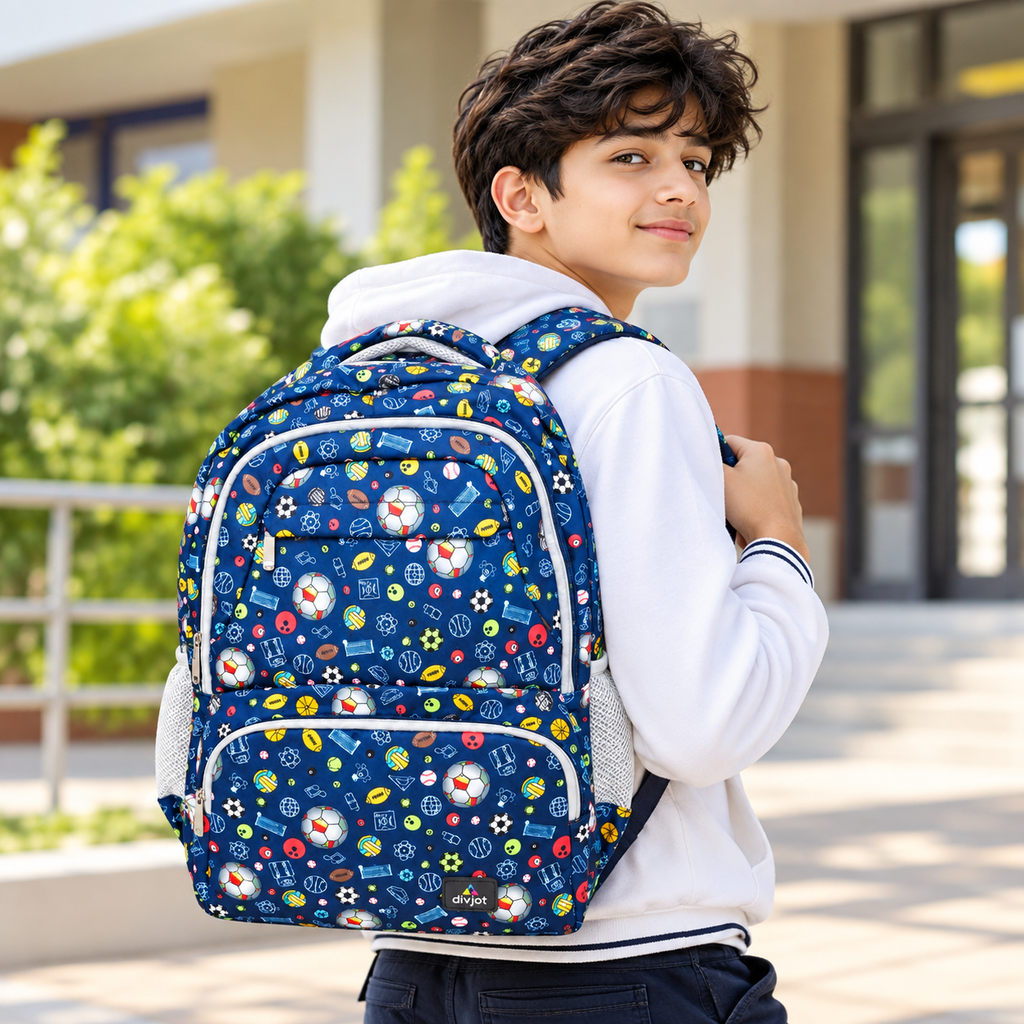 Sports Zone Printed School Backpack – Blue