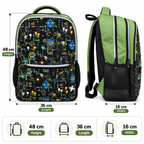 Urban Tech Printed Backpack – Green & Black Multi-Pocket School Bag
