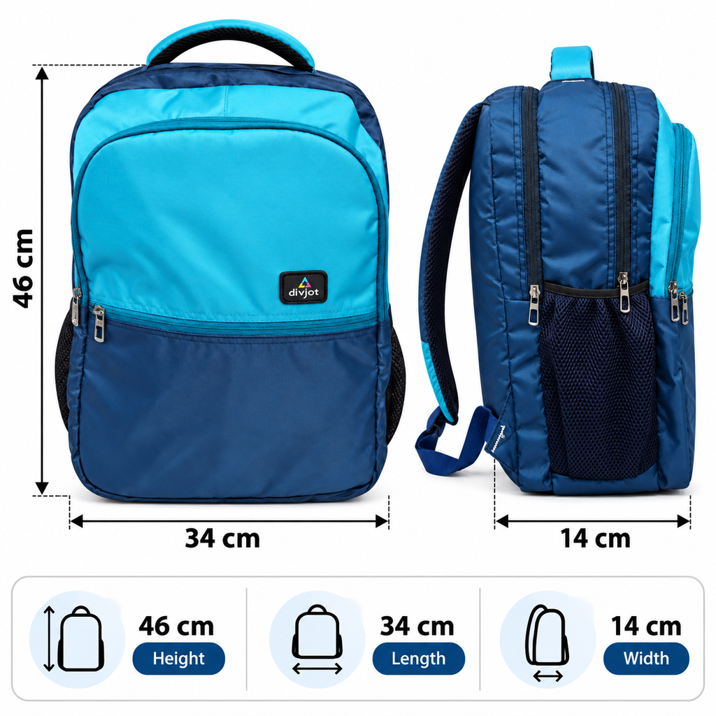 Aero Style Casual School Backpack – Aqua Blue & Navy Blue
