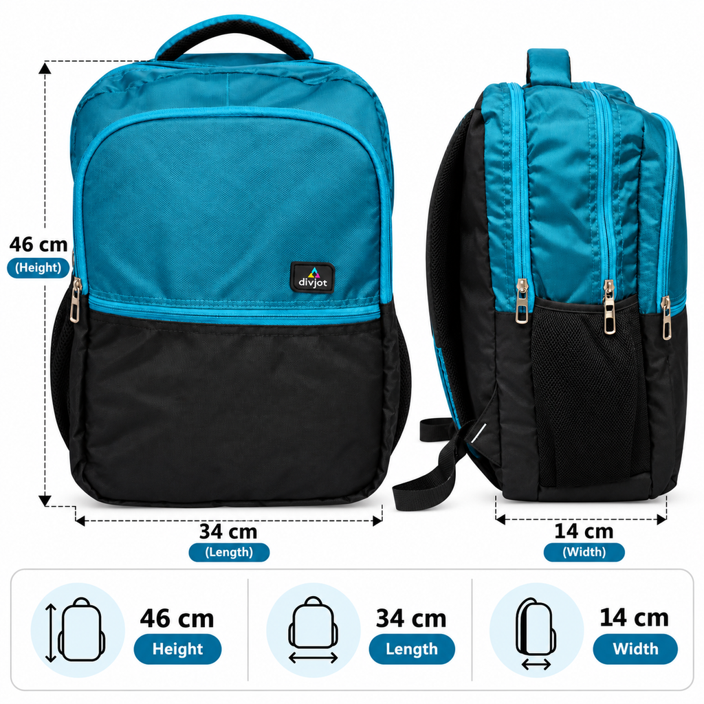 Aero Style Casual School Backpack – Aqua Blue & Black