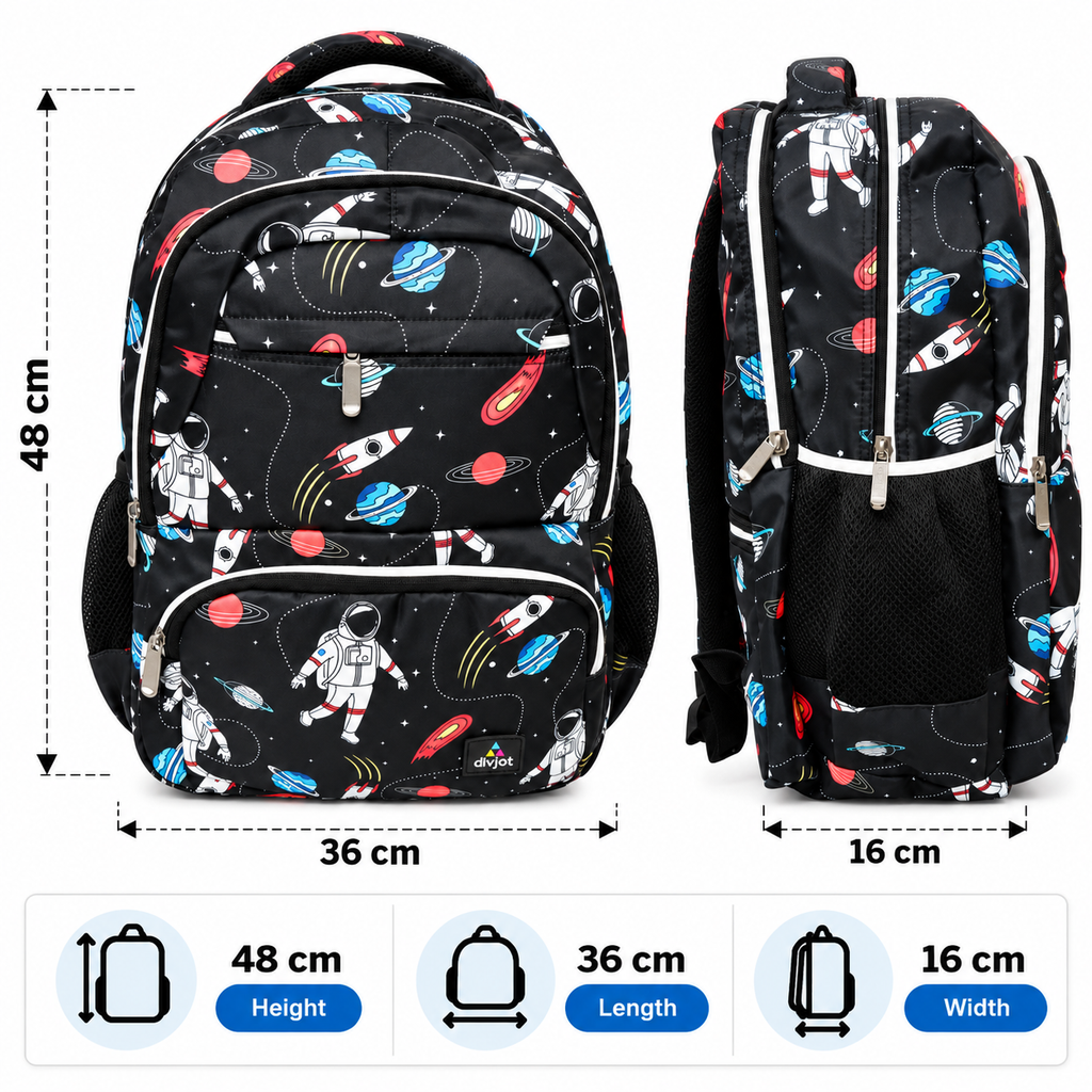 Galaxy Explorer Printed School Backpack – Black