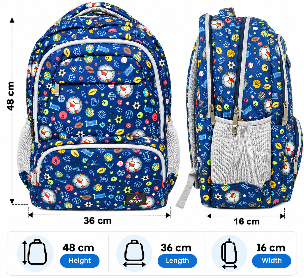 Sports Zone Printed School Backpack – Blue