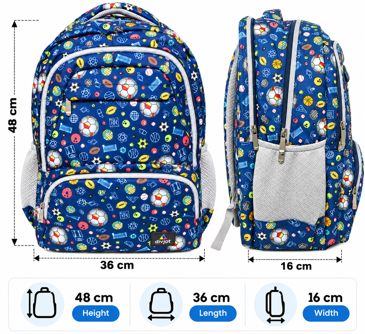 Sports Zone Printed School Backpack – Blue