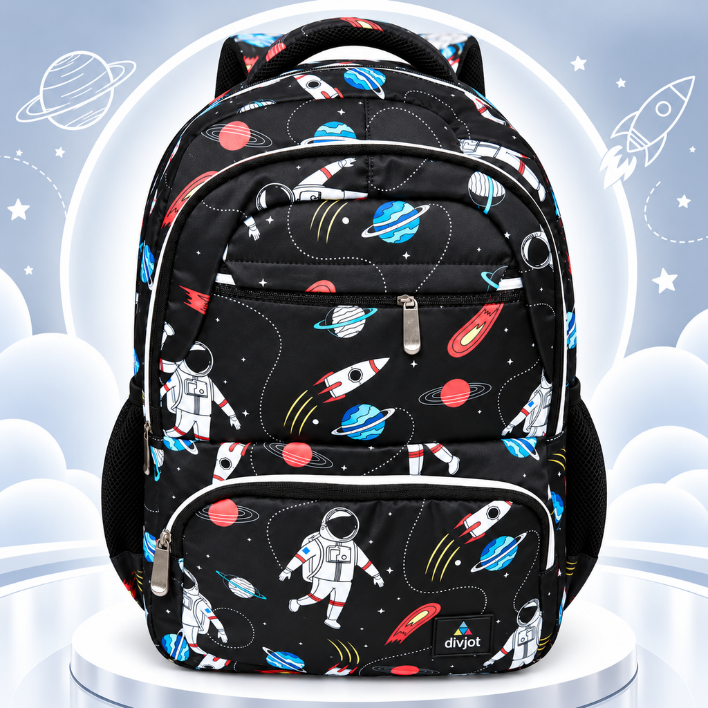 Galaxy Explorer Printed School Backpack – Black