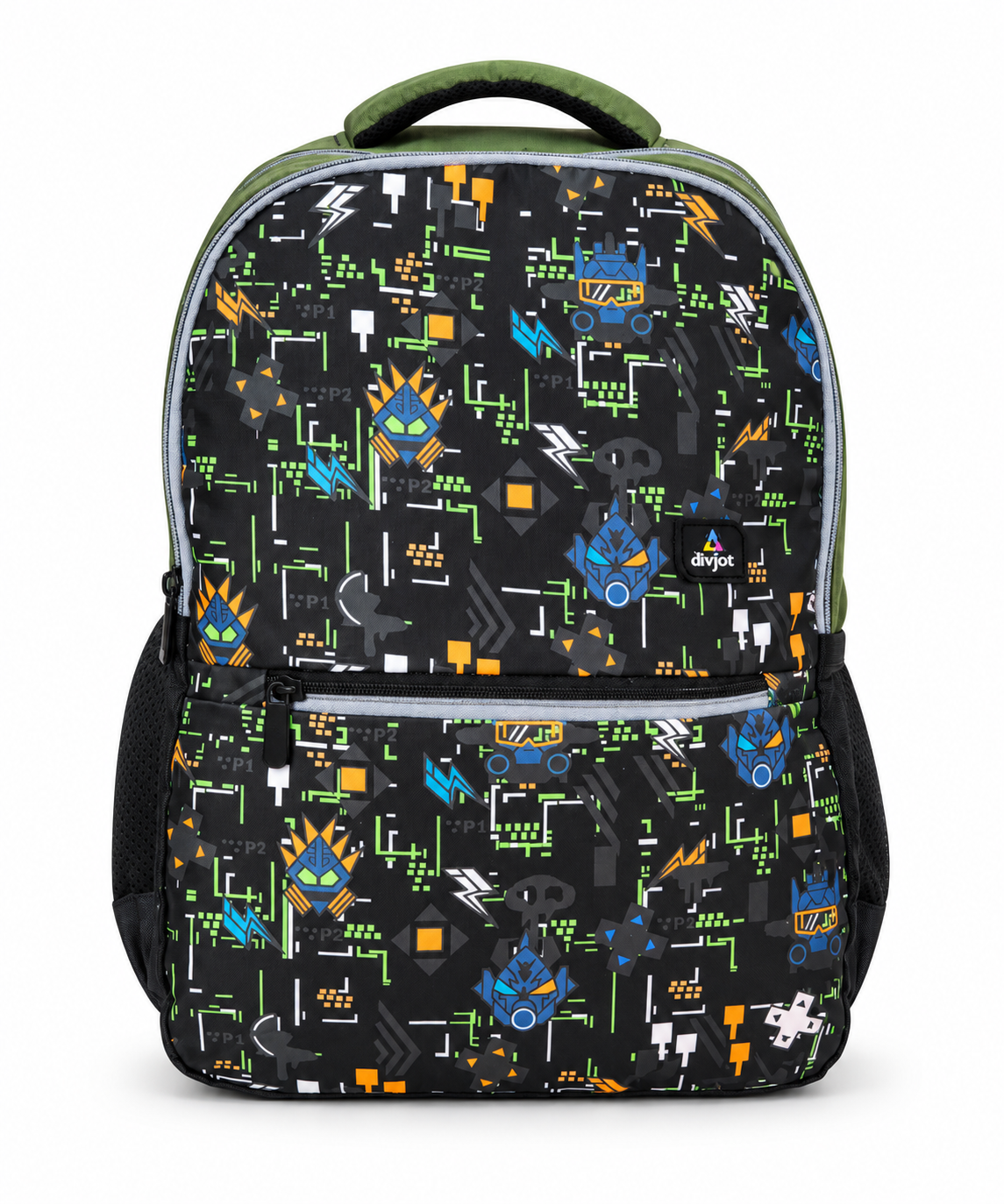 Urban Tech Printed School Backpack – Green & Black